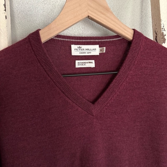 Peter Millar Crown Soft Men's Burgundy V-Neck Sweater Merino Wool/Silk Blend EUC - Picture 2 of 7